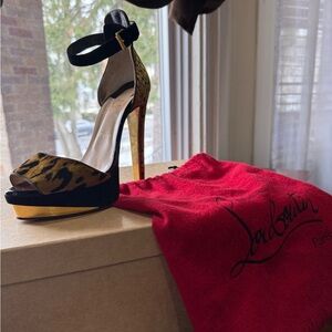 Christian Louboutin Black and Gold Leopard Heels